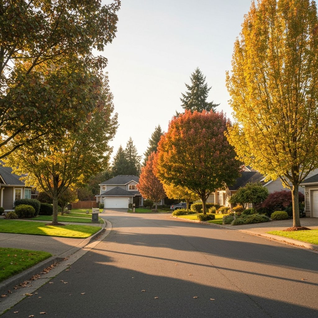 Tree-lined street in Lake Oswego
